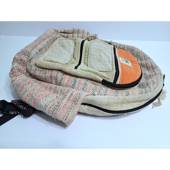 Himalayan Hemp THC Free Multi Color Handmade Backpack Nepal Pink Green Orange - Picture 4 of 10